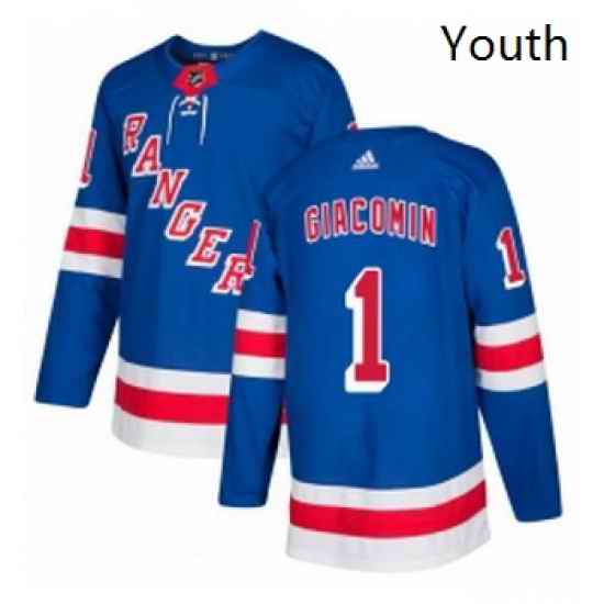 Youth Adidas New York Rangers 1 Eddie Giacomin Authentic Royal Blue Home NHL Jersey